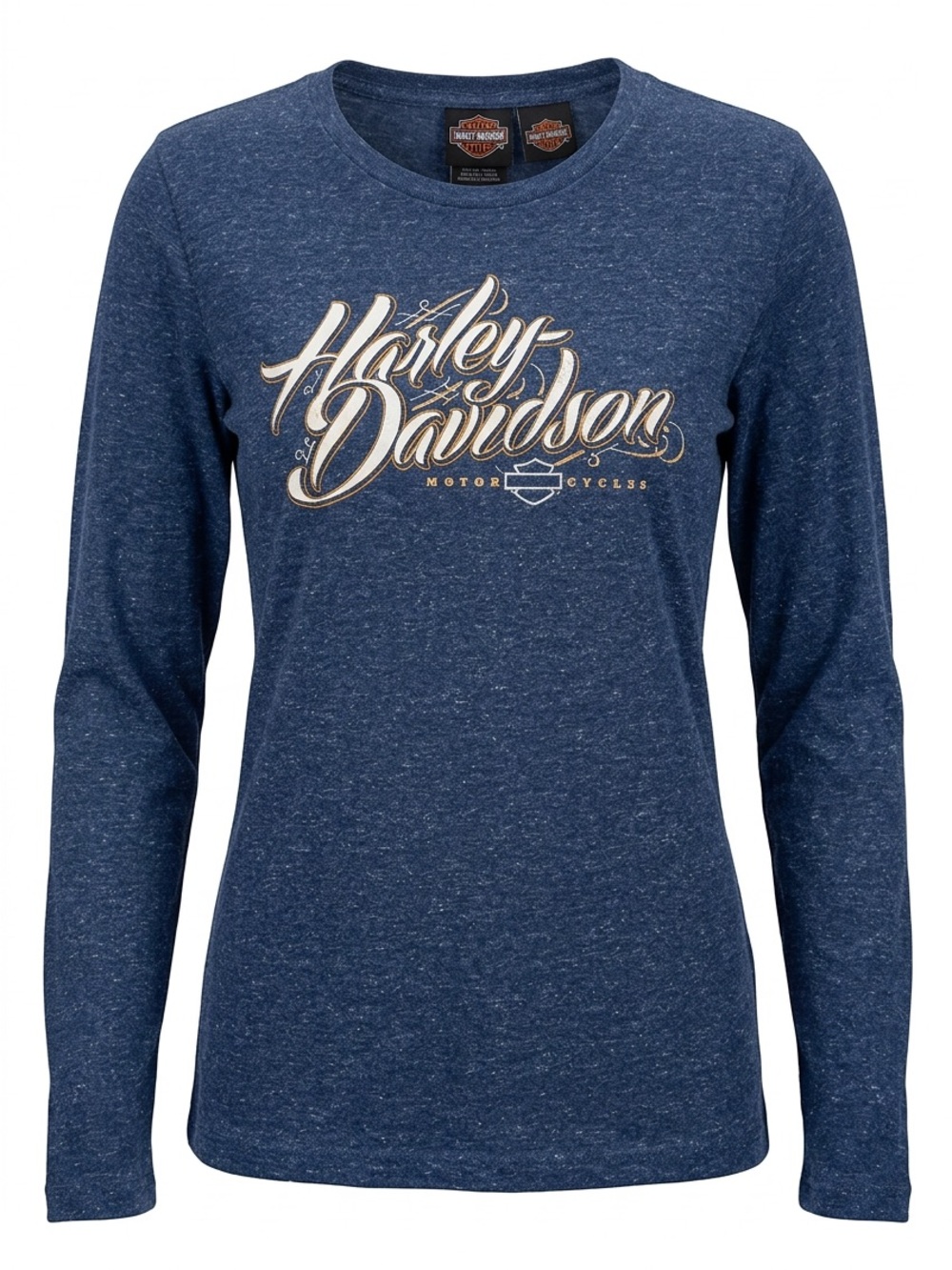 Harley-Davidson Women's Heather Navy Long Sleeve Script Logo Tee